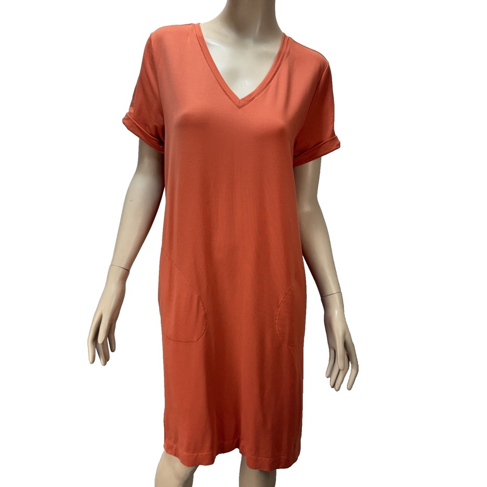 Garnet Hill Coral Short Sleeve Everyday T-Shirt Dress Size M Tencel French Terry